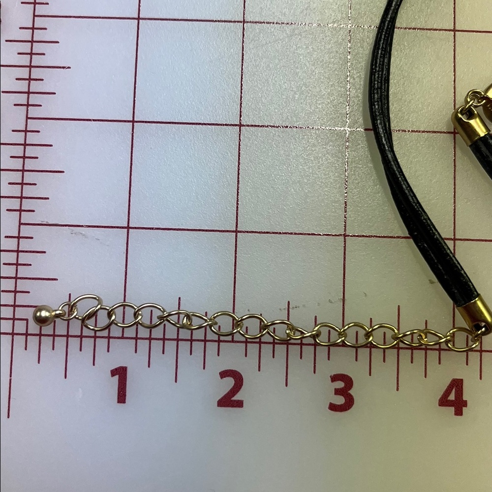 CHICO'S Gold Tone Modern Square Pendant Statement Necklace Leather Cord w Chain - Picture 8 of 10
